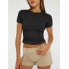 imageTrendy Queen Womens Basic T Shirts Summer 2025 Scoop Neck Short Sleeve Crop Tops Slim Fit Tees Y2k ClothingBlack