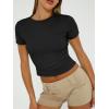 imageTrendy Queen Womens Basic T Shirts Summer 2025 Scoop Neck Short Sleeve Crop Tops Slim Fit Tees Y2k ClothingBlack