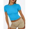 imageTrendy Queen Womens Basic T Shirts Summer 2025 Scoop Neck Short Sleeve Crop Tops Slim Fit Tees Y2k ClothingBlue