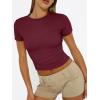 imageTrendy Queen Womens Basic T Shirts Summer 2025 Scoop Neck Short Sleeve Crop Tops Slim Fit Tees Y2k ClothingBurgundy