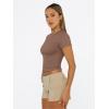 imageTrendy Queen Womens Basic T Shirts Summer 2025 Scoop Neck Short Sleeve Crop Tops Slim Fit Tees Y2k ClothingCoffee