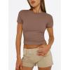 imageTrendy Queen Womens Basic T Shirts Summer 2025 Scoop Neck Short Sleeve Crop Tops Slim Fit Tees Y2k ClothingCoffee