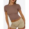 imageTrendy Queen Womens Basic T Shirts Summer 2025 Scoop Neck Short Sleeve Crop Tops Slim Fit Tees Y2k ClothingCoffee