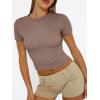 imageTrendy Queen Womens Basic T Shirts Summer 2025 Scoop Neck Short Sleeve Crop Tops Slim Fit Tees Y2k ClothingCoffee Grey