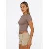 imageTrendy Queen Womens Basic T Shirts Summer 2025 Scoop Neck Short Sleeve Crop Tops Slim Fit Tees Y2k ClothingCoffee Grey