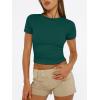 imageTrendy Queen Womens Basic T Shirts Summer 2025 Scoop Neck Short Sleeve Crop Tops Slim Fit Tees Y2k ClothingDark Green