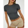 imageTrendy Queen Womens Basic T Shirts Summer 2025 Scoop Neck Short Sleeve Crop Tops Slim Fit Tees Y2k ClothingGray