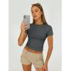 imageTrendy Queen Womens Basic T Shirts Summer 2025 Scoop Neck Short Sleeve Crop Tops Slim Fit Tees Y2k ClothingGray