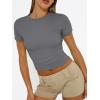 imageTrendy Queen Womens Basic T Shirts Summer 2025 Scoop Neck Short Sleeve Crop Tops Slim Fit Tees Y2k ClothingGrey02