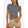imageTrendy Queen Womens Basic T Shirts Summer 2025 Scoop Neck Short Sleeve Crop Tops Slim Fit Tees Y2k ClothingGrey02