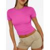 imageTrendy Queen Womens Basic T Shirts Summer 2025 Scoop Neck Short Sleeve Crop Tops Slim Fit Tees Y2k ClothingHot Pink