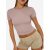imageTrendy Queen Womens Basic T Shirts Summer 2025 Scoop Neck Short Sleeve Crop Tops Slim Fit Tees Y2k ClothingLatte