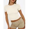 imageTrendy Queen Womens Basic T Shirts Summer 2025 Scoop Neck Short Sleeve Crop Tops Slim Fit Tees Y2k ClothingLight Apricot