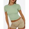 imageTrendy Queen Womens Basic T Shirts Summer 2025 Scoop Neck Short Sleeve Crop Tops Slim Fit Tees Y2k ClothingLight Green