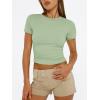 imageTrendy Queen Womens Basic T Shirts Summer 2025 Scoop Neck Short Sleeve Crop Tops Slim Fit Tees Y2k ClothingLight Green