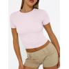 imageTrendy Queen Womens Basic T Shirts Summer 2025 Scoop Neck Short Sleeve Crop Tops Slim Fit Tees Y2k ClothingLight Pink