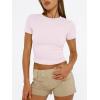 imageTrendy Queen Womens Basic T Shirts Summer 2025 Scoop Neck Short Sleeve Crop Tops Slim Fit Tees Y2k ClothingLight Pink