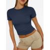 imageTrendy Queen Womens Basic T Shirts Summer 2025 Scoop Neck Short Sleeve Crop Tops Slim Fit Tees Y2k ClothingNavy