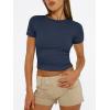 imageTrendy Queen Womens Basic T Shirts Summer 2025 Scoop Neck Short Sleeve Crop Tops Slim Fit Tees Y2k ClothingNavy