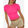 imageTrendy Queen Womens Basic T Shirts Summer 2025 Scoop Neck Short Sleeve Crop Tops Slim Fit Tees Y2k ClothingNeon Pink