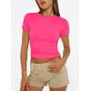 imageTrendy Queen Womens Basic T Shirts Summer 2025 Scoop Neck Short Sleeve Crop Tops Slim Fit Tees Y2k ClothingNeon Pink