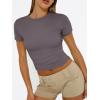 imageTrendy Queen Womens Basic T Shirts Summer 2025 Scoop Neck Short Sleeve Crop Tops Slim Fit Tees Y2k ClothingNutmeg