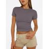 imageTrendy Queen Womens Basic T Shirts Summer 2025 Scoop Neck Short Sleeve Crop Tops Slim Fit Tees Y2k ClothingNutmeg