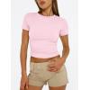 imageTrendy Queen Womens Basic T Shirts Summer 2025 Scoop Neck Short Sleeve Crop Tops Slim Fit Tees Y2k ClothingPink
