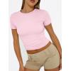 imageTrendy Queen Womens Basic T Shirts Summer 2025 Scoop Neck Short Sleeve Crop Tops Slim Fit Tees Y2k ClothingPink