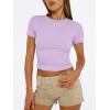 imageTrendy Queen Womens Basic T Shirts Summer 2025 Scoop Neck Short Sleeve Crop Tops Slim Fit Tees Y2k ClothingPurple