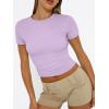 imageTrendy Queen Womens Basic T Shirts Summer 2025 Scoop Neck Short Sleeve Crop Tops Slim Fit Tees Y2k ClothingPurple