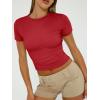 imageTrendy Queen Womens Basic T Shirts Summer 2025 Scoop Neck Short Sleeve Crop Tops Slim Fit Tees Y2k ClothingRed