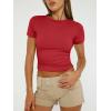 imageTrendy Queen Womens Basic T Shirts Summer 2025 Scoop Neck Short Sleeve Crop Tops Slim Fit Tees Y2k ClothingRed