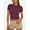 imageTrendy Queen Womens Basic T Shirts Summer 2025 Scoop Neck Short Sleeve Crop Tops Slim Fit Tees Y2k ClothingWine Red