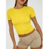 imageTrendy Queen Womens Basic T Shirts Summer 2025 Scoop Neck Short Sleeve Crop Tops Slim Fit Tees Y2k ClothingYellow