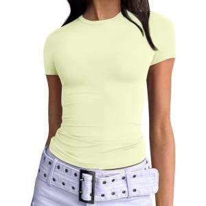 imageTrendy Queen Womens Basic T Shirts Summer 2025 Scoop Neck Short Sleeve Crop Tops Slim Fit Tees Y2k ClothingLemon Yellow
