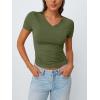 imageTrendy Queen Womens Basic V Neck Short Sleeve T Shirts Slim Fit Crop Y2k Tee 2025 Summer Cute Gym Fashion ClothesArmygreen