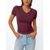 imageTrendy Queen Womens Basic V Neck Short Sleeve T Shirts Slim Fit Crop Y2k Tee 2025 Summer Cute Gym Fashion ClothesBurgundy
