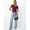 imageTrendy Queen Womens Basic V Neck Short Sleeve T Shirts Slim Fit Crop Y2k Tee 2025 Summer Cute Gym Fashion ClothesBurgundy