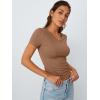 imageTrendy Queen Womens Basic V Neck Short Sleeve T Shirts Slim Fit Crop Y2k Tee 2025 Summer Cute Gym Fashion ClothesCoffee