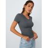 imageTrendy Queen Womens Basic V Neck Short Sleeve T Shirts Slim Fit Crop Y2k Tee 2025 Summer Cute Gym Fashion ClothesDarkgrey