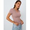 imageTrendy Queen Womens Basic V Neck Short Sleeve T Shirts Slim Fit Crop Y2k Tee 2025 Summer Cute Gym Fashion ClothesNutmeg