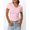 imageTrendy Queen Womens Basic V Neck Short Sleeve T Shirts Slim Fit Crop Y2k Tee 2025 Summer Cute Gym Fashion ClothesPink