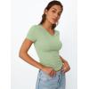 imageTrendy Queen Womens Basic V Neck Short Sleeve T Shirts Slim Fit Crop Y2k Tee 2025 Summer Cute Gym Fashion ClothesSage