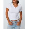 imageTrendy Queen Womens Basic V Neck Short Sleeve T Shirts Slim Fit Crop Y2k Tee 2025 Summer Cute Gym Fashion ClothesWhite