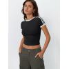 imageTrendy Queen Womens Short Sleeve Tshirts Shirts Summer Going Out Crop Tops Basics Tees Cute Y2k Fashion ClothesBlackwhite
