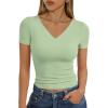 imageTrendy Queen Womens Basic V Neck Short Sleeve T Shirts Slim Fit Crop Y2k Tee 2025 Summer Cute Gym Fashion ClothesSage
