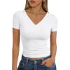 imageTrendy Queen Womens Basic V Neck Short Sleeve T Shirts Slim Fit Crop Y2k Tee 2025 Summer Cute Gym Fashion ClothesWhite
