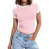 imageTrendy Queen Womens Short Sleeve Tshirts Shirts Summer Going Out Crop Tops Basics Tees Cute Y2k Fashion ClothesPinkwhite
