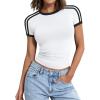 imageTrendy Queen Womens Short Sleeve Tshirts Shirts Summer Going Out Crop Tops Basics Tees Cute Y2k Fashion ClothesWhiteblack